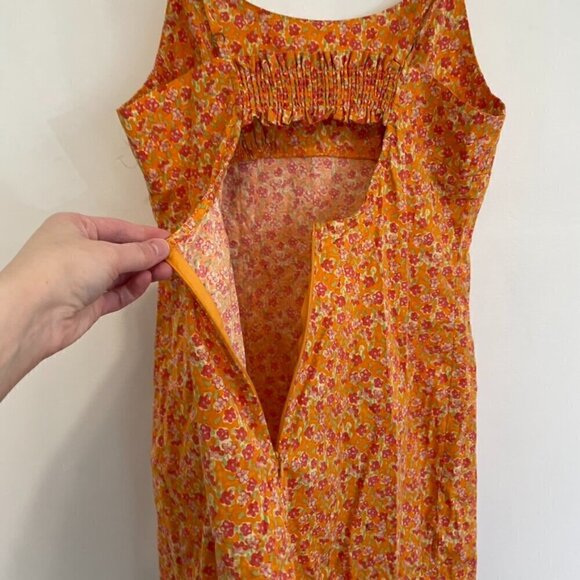 WILD FABLE Sleeveless Woven Bodycon Dress Orange Red Floral Mini Cotton Y2K 90s - Picture 14 of 15